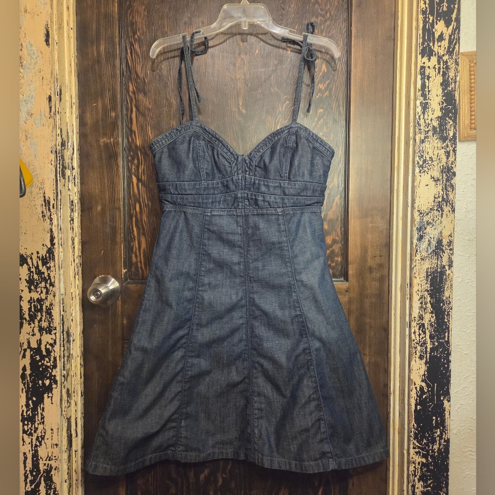 Vintage 90s/Y2k Guess Dark Denim Mini Dress with Tie Straps Sx XL